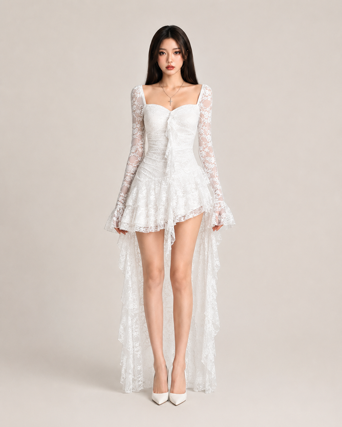 Sveva Ivory Tiered Lace Dress