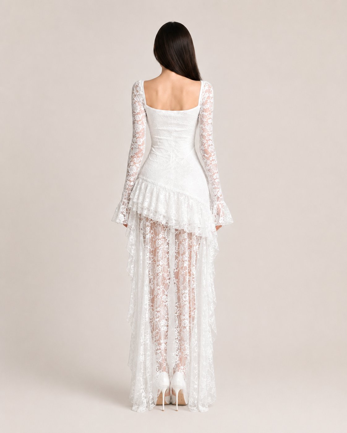 Sveva Ivory Tiered Lace Dress