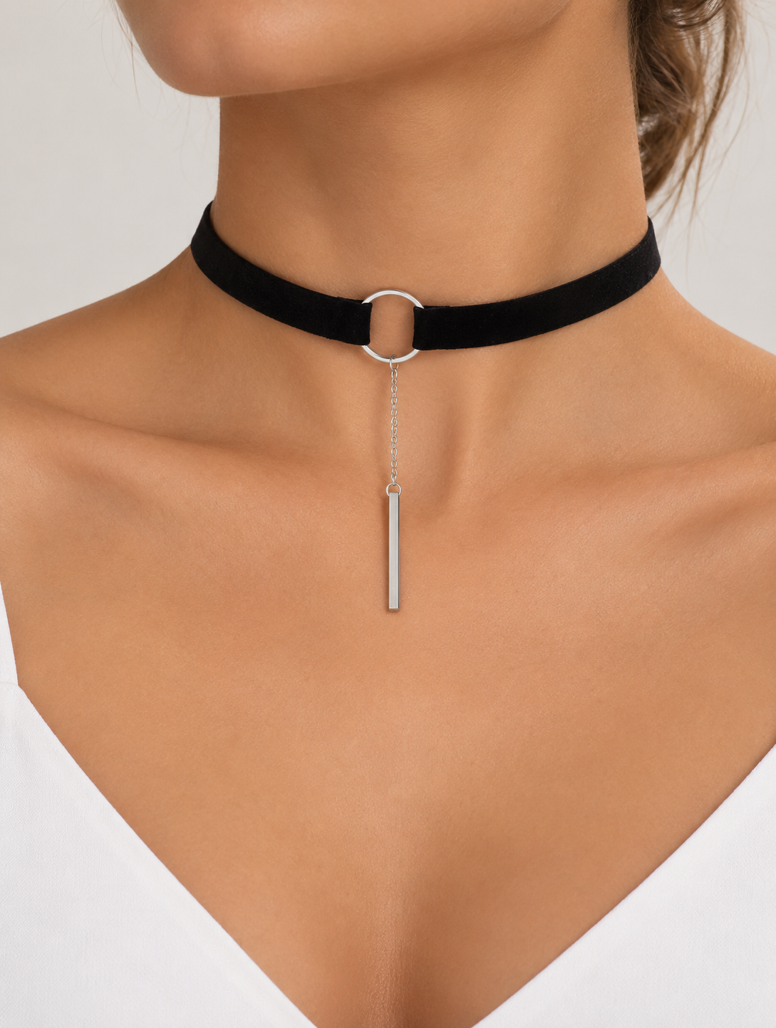 Velvet Ring Choker with Bar Drop