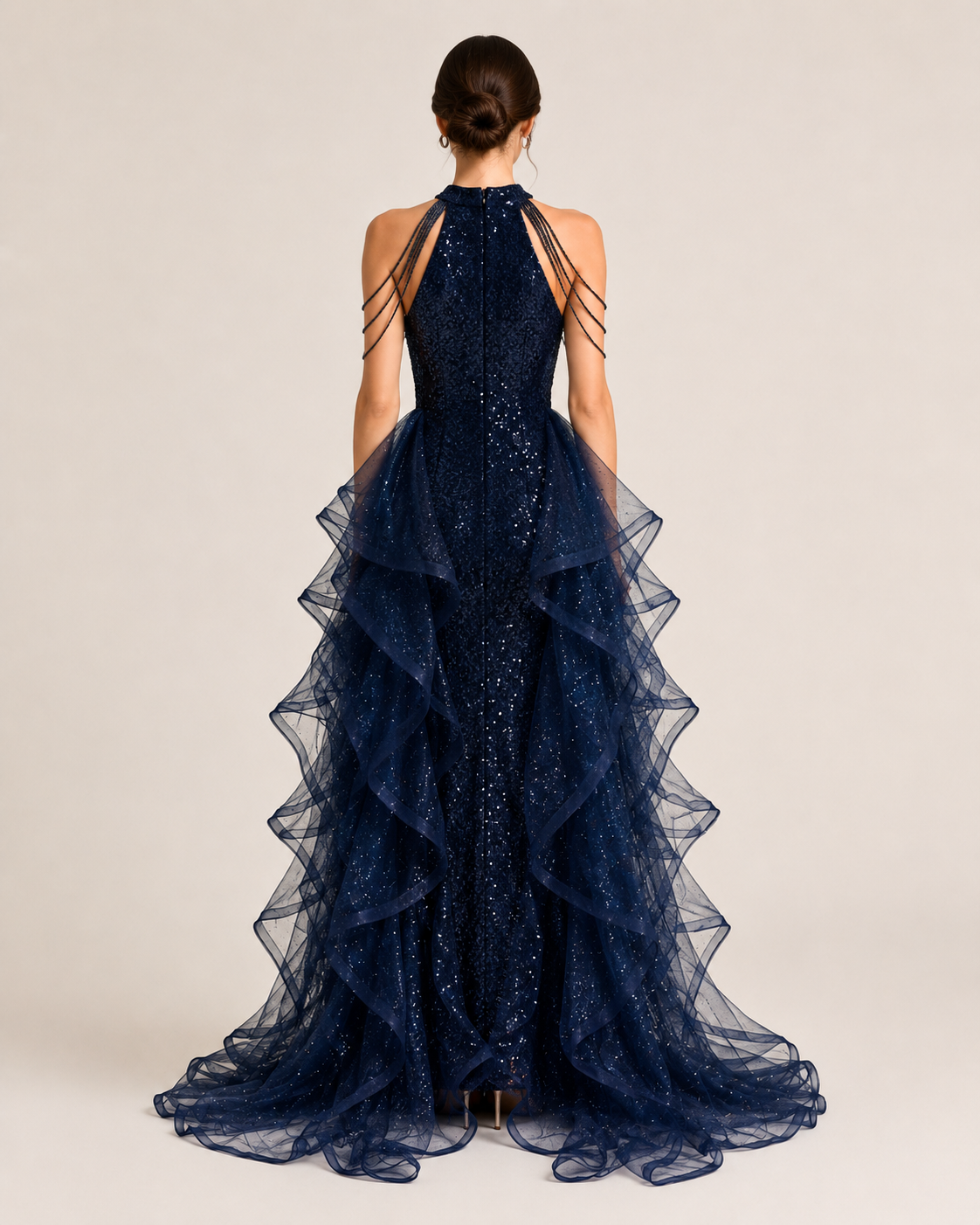Vivienne Navy Crystal Tulle Gown