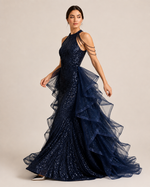Vivienne Navy Crystal Tulle Gown