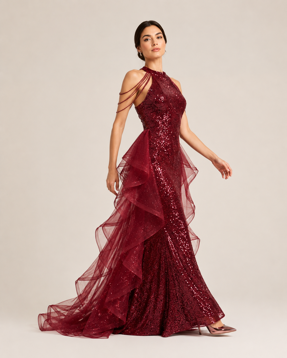 Vivienne Navy Crystal Tulle Gown