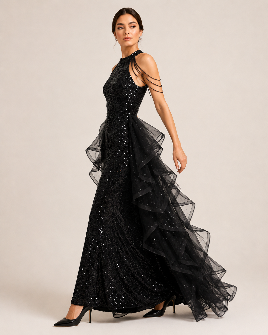 Vivienne Navy Crystal Tulle Gown