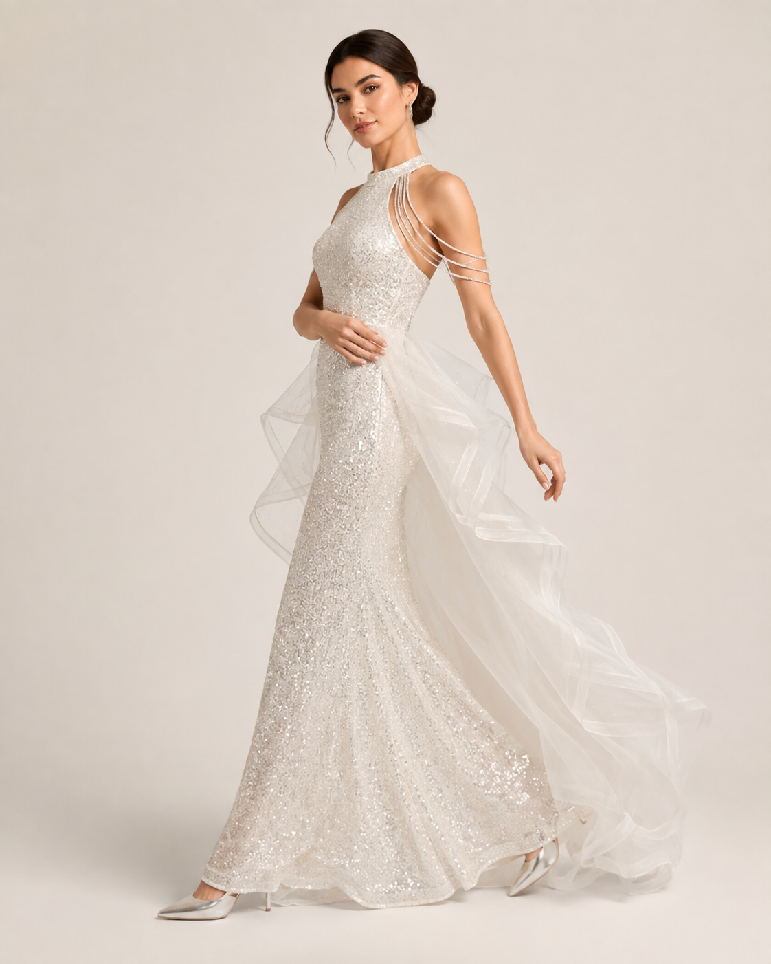 Vivienne Navy Crystal Tulle Gown