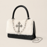 Y2k Gothic Ivory Faux-Fur Crossbody Handbag