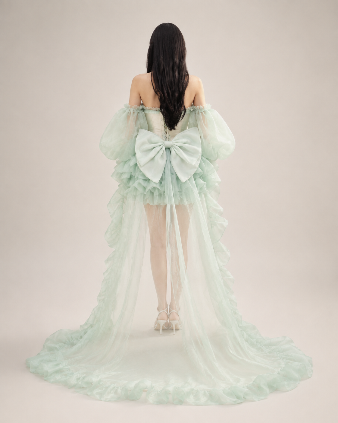 Yseult Sage Organza Ruffle Dress