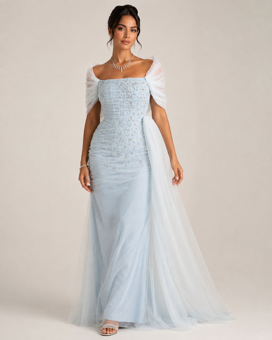 Zlata Frost Blue Beaded Gown