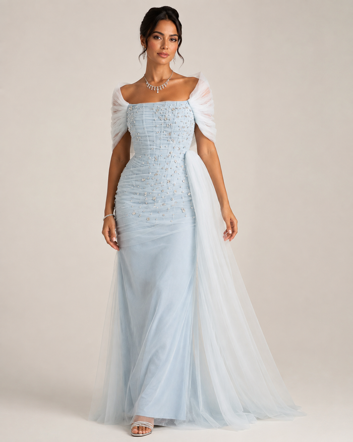 Zlata Frost Blue Beaded Gown