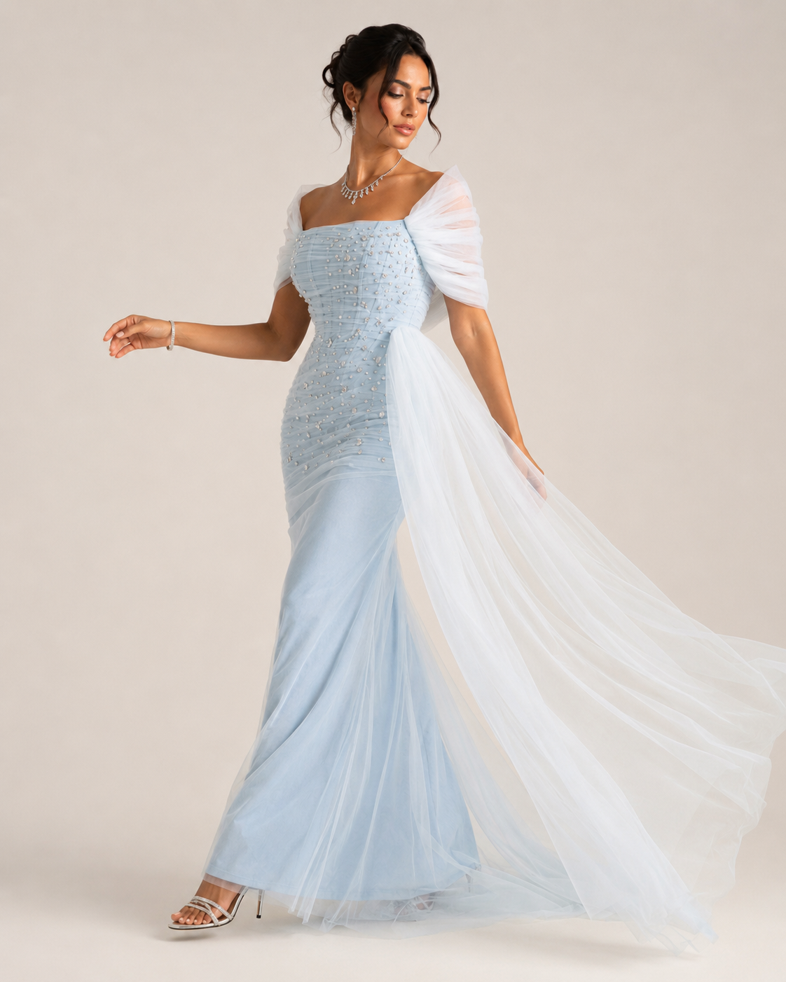 Zlata Frost Blue Beaded Gown
