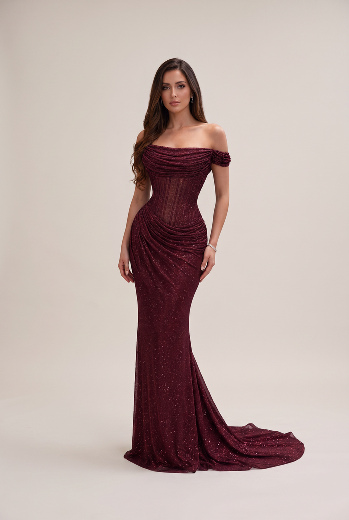 Calista Bordeaux Embellished Maxi - front view