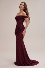 Calista Bordeaux Embellished Maxi - side view