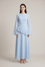 Leonie Asymmetrical Ruffle Dress in sky blue - front view
