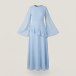 Leonie Asymmetrical Ruffle Dress in sky blue - product front view