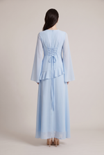 Leonie Asymmetrical Ruffle Dress in sky blue - back view