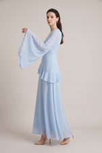 Leonie Asymmetrical Ruffle Dress in sky blue - side view