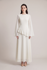 Leonie Asymmetrical Ruffle Dress in white - front view