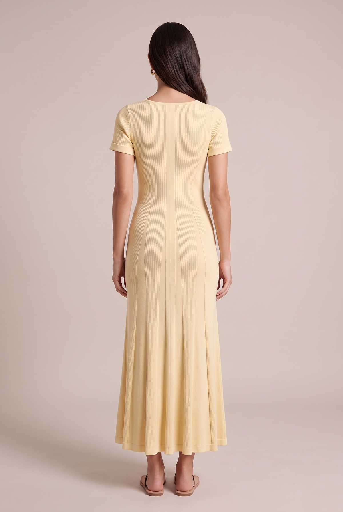 Rachele Ribbed Midi Dress in Light Yellow - back view