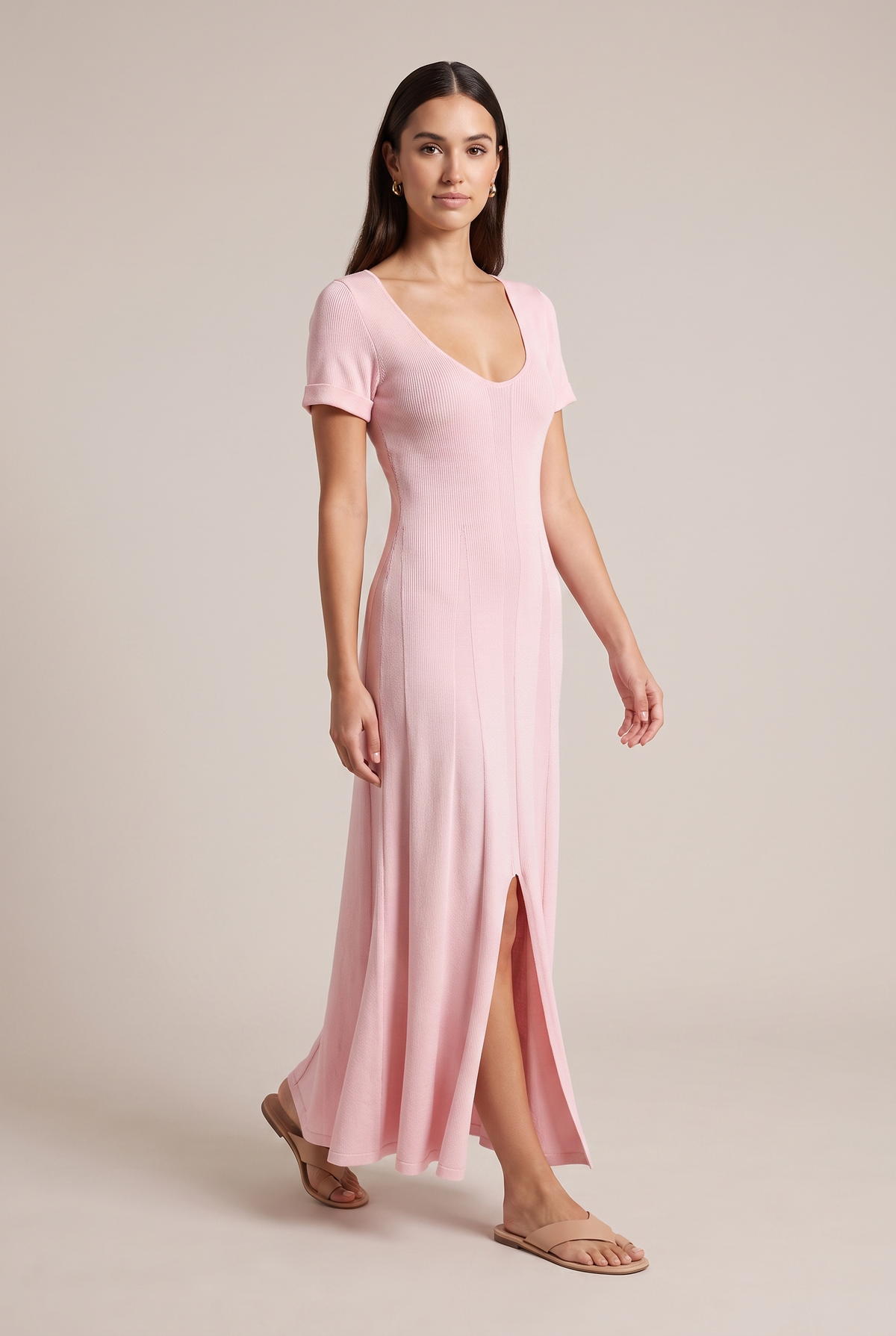 Rachele Ribbed Midi Dress in Pink