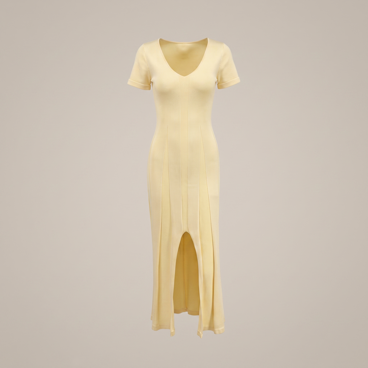 Rachele Ribbed Midi Dress in Light Yellow - front product detail
