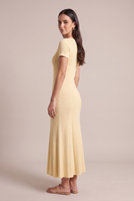 Rachele Ribbed Midi Dress in Light Yellow - side view