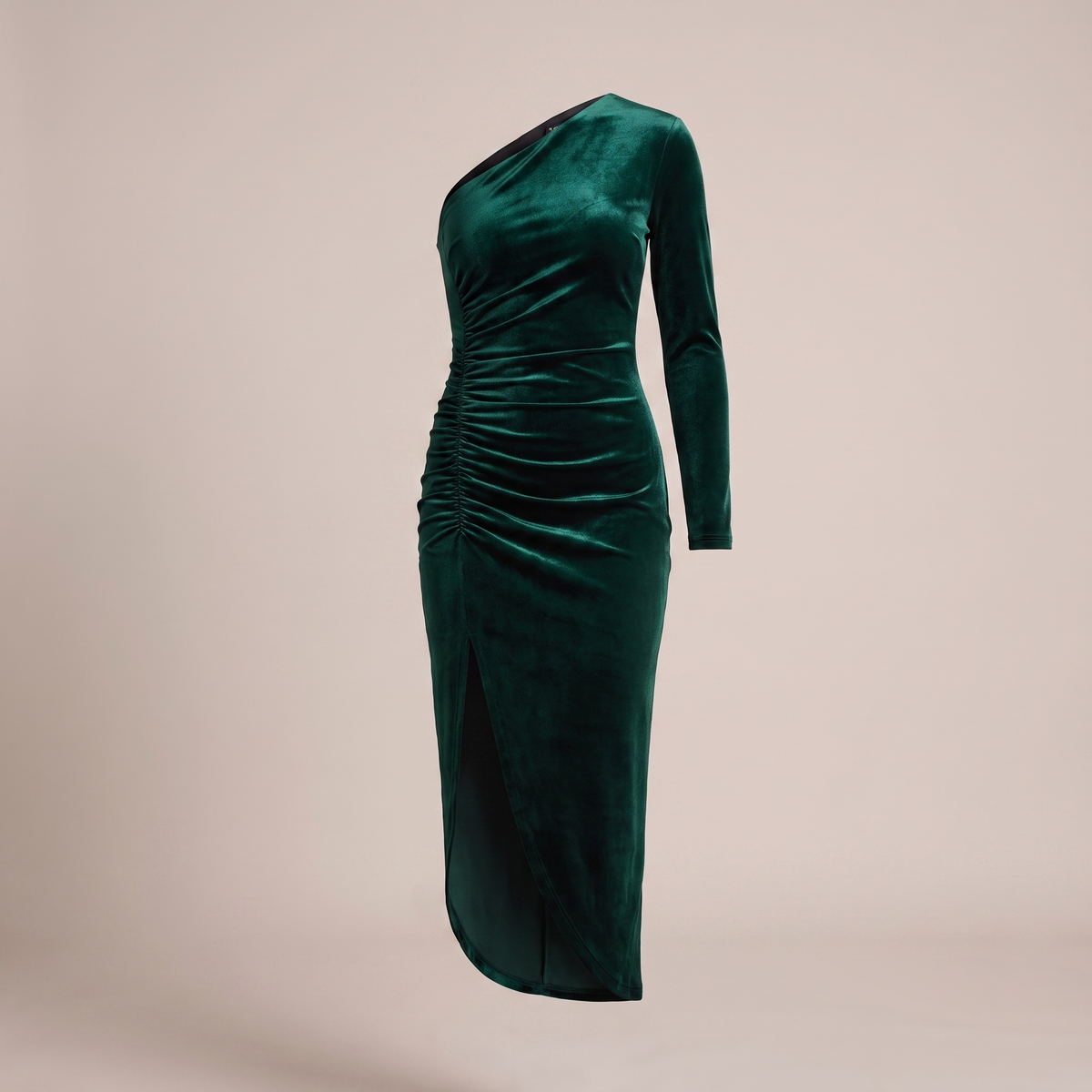 Esmée Emerald Velvet One-Shoulder Dress — product front