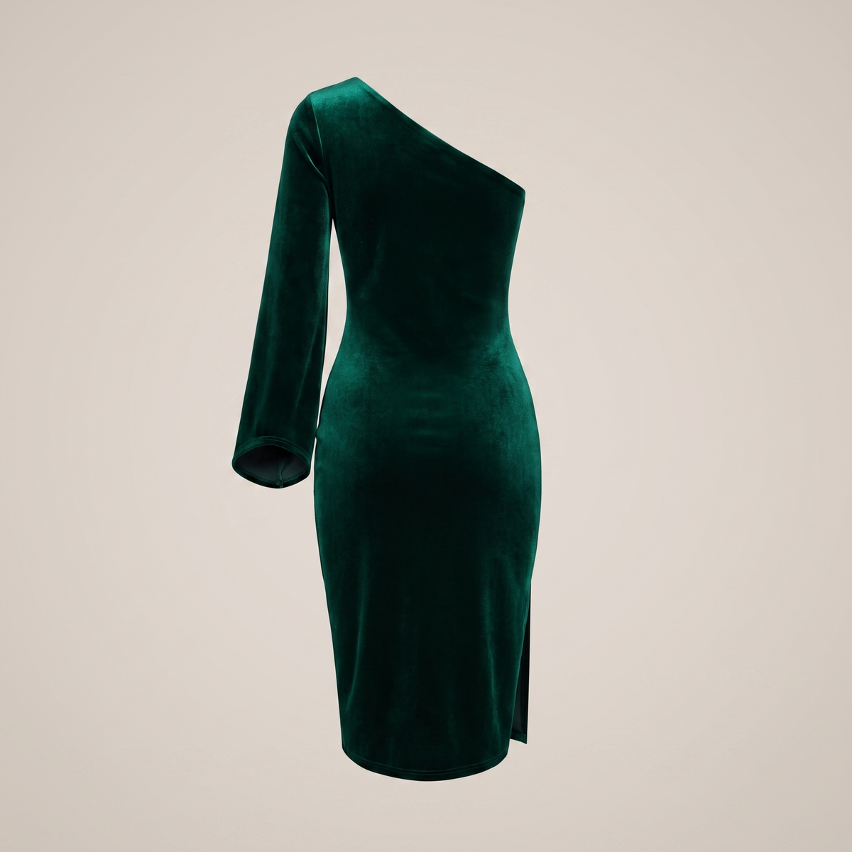 Esmée Emerald Velvet One-Shoulder Dress — product back