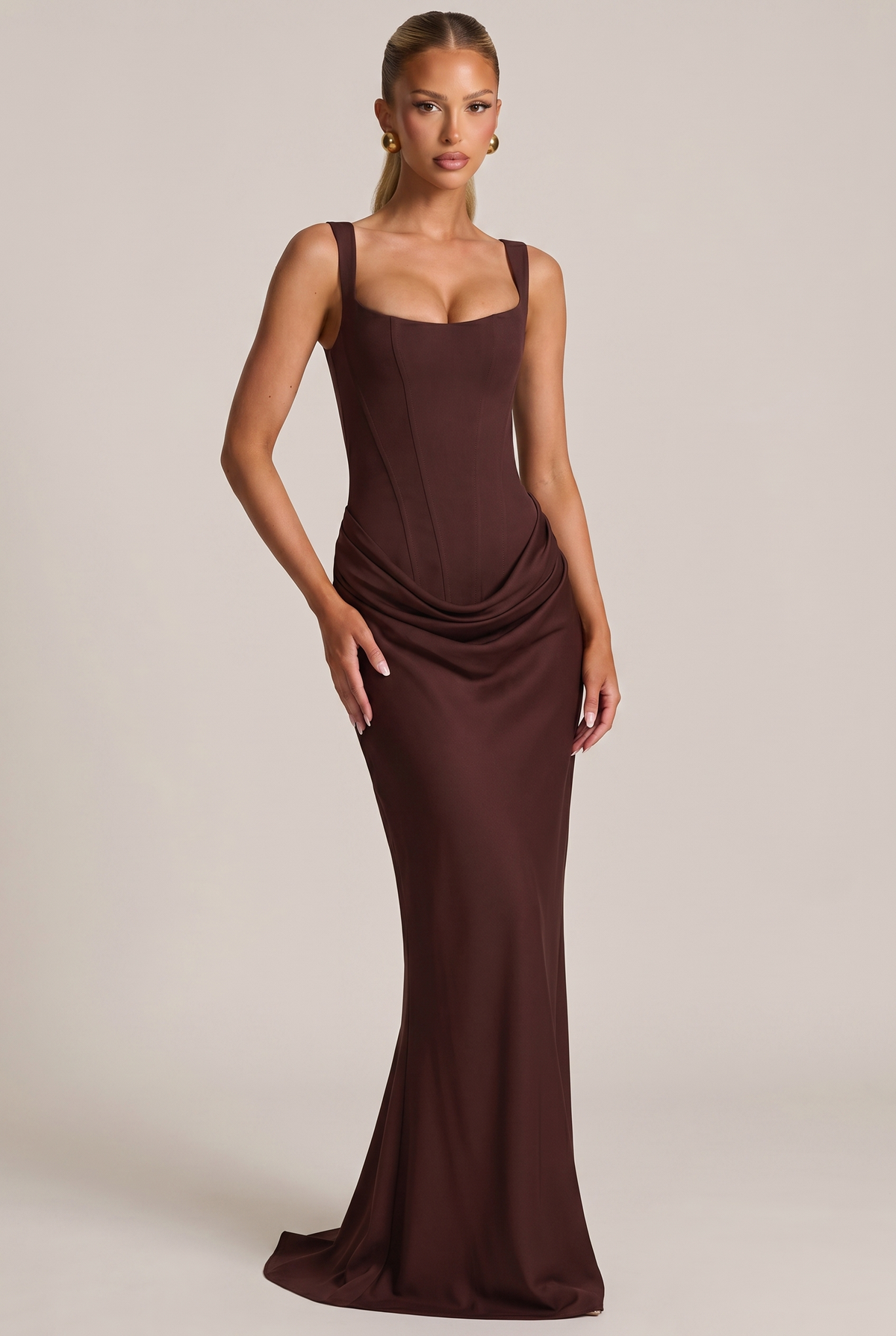Soraya Mocha Draped Dress — front