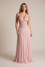Iris Blush Embellished Evening Gown - front view