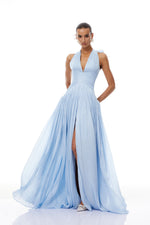 Arielle Sky Pleated Maxi Dress