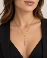 Steel V-Bar Lariat Necklace