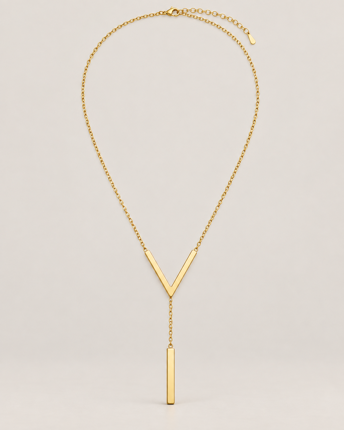 Steel V-Bar Lariat Necklace