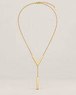 Steel V-Bar Lariat Necklace