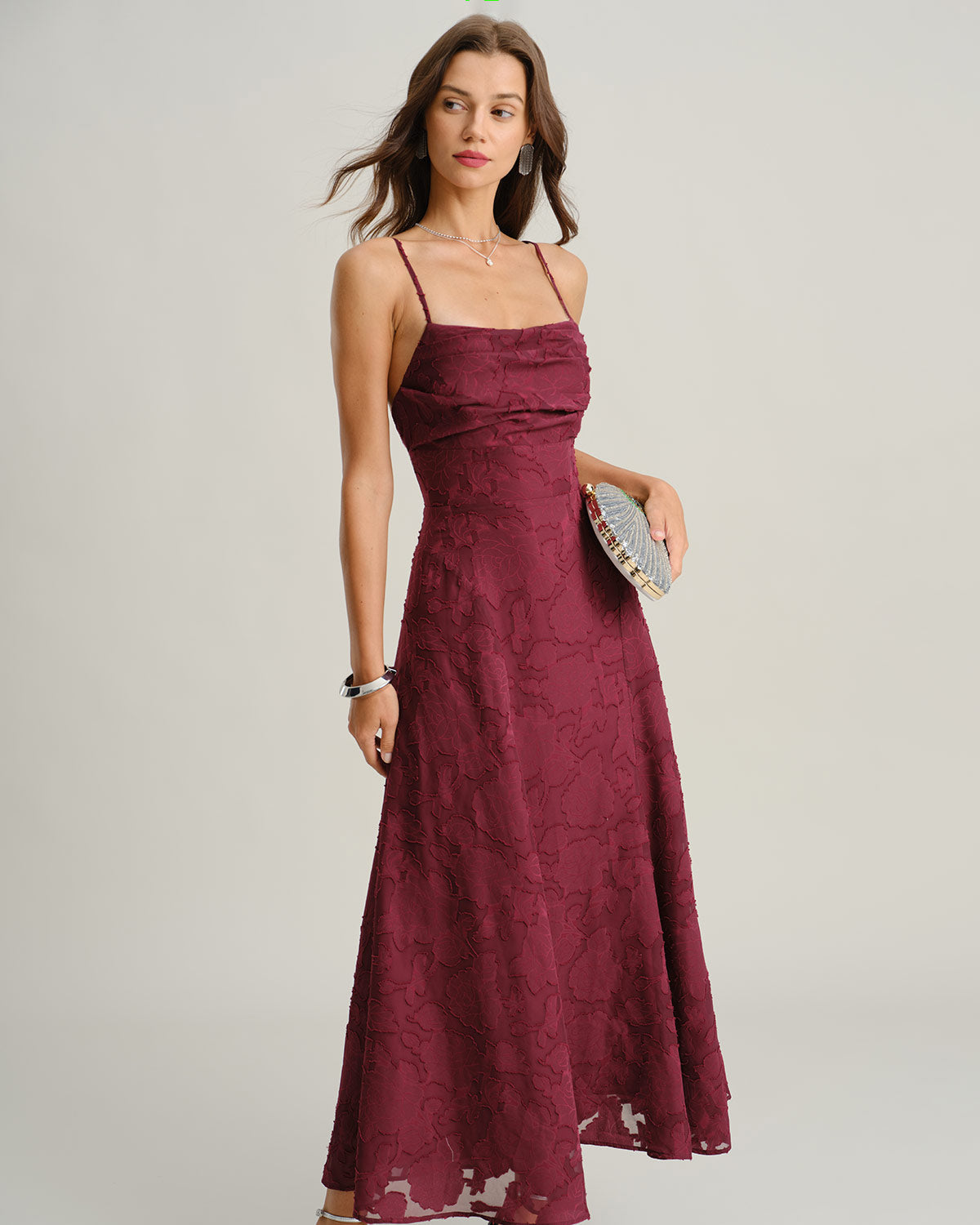 Marceline Burgundy Corset Midi Dress