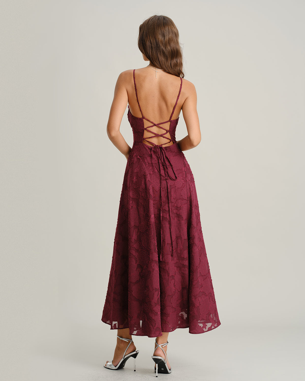 Marceline Burgundy Corset Midi Dress