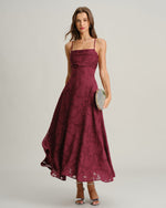 Marceline Burgundy Corset Midi Dress