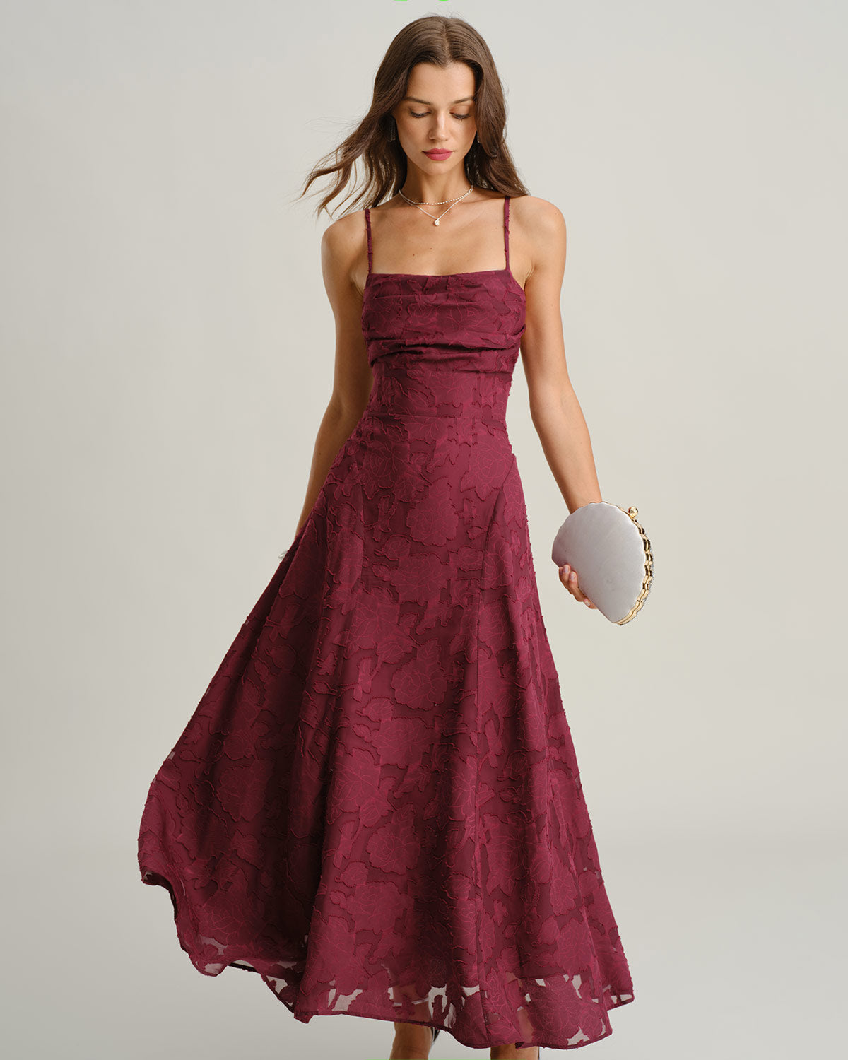 Marceline Burgundy Corset Midi Dress