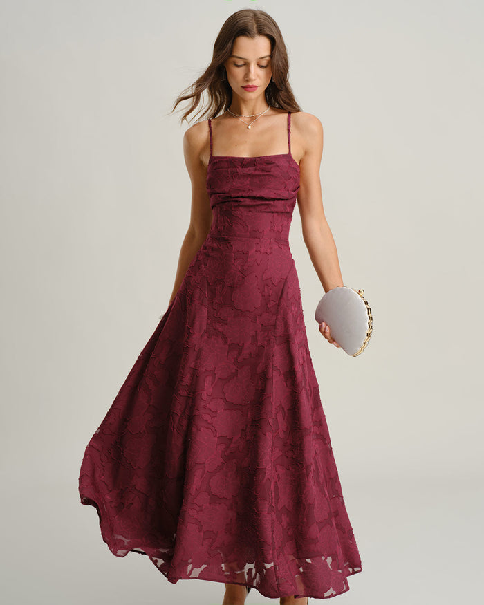 Marceline Burgundy Corset Midi Dress
