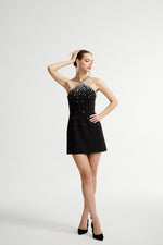 Sabine Black Crystal A-Line Dress
