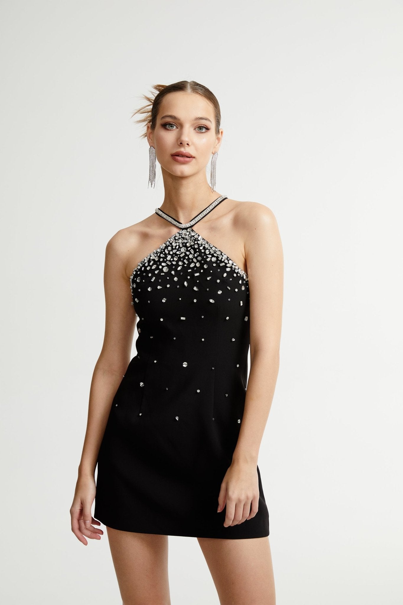 Sabine Black Crystal A-Line Dress